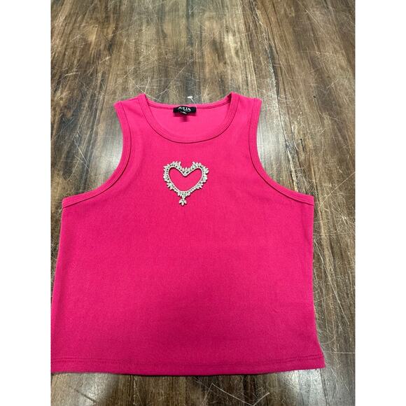 "Julia" Hot PinkHeart Cut Out, Bling, Tank Top, Cropped, Size M, Sexy, - Picture 1 of 7